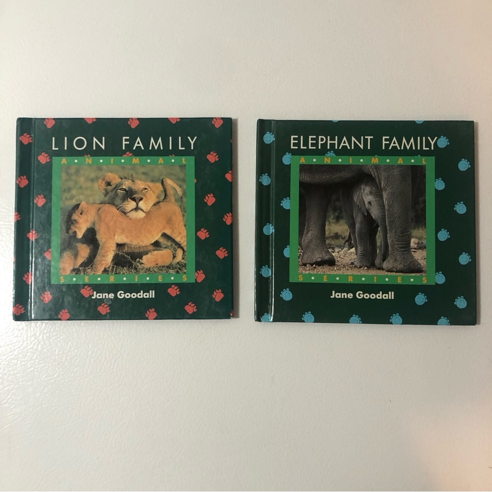 Jane Goodall Animal Series Books Lot of 2 Elephant & Lion Hardcover Wildlife